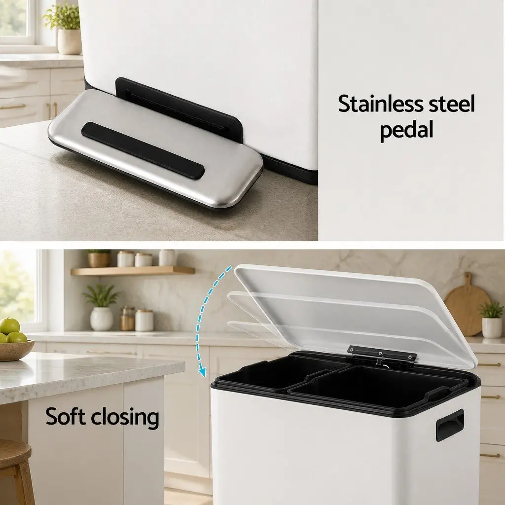 Pedal Bins Dual Compartment Carbon Steel 40L Yellow