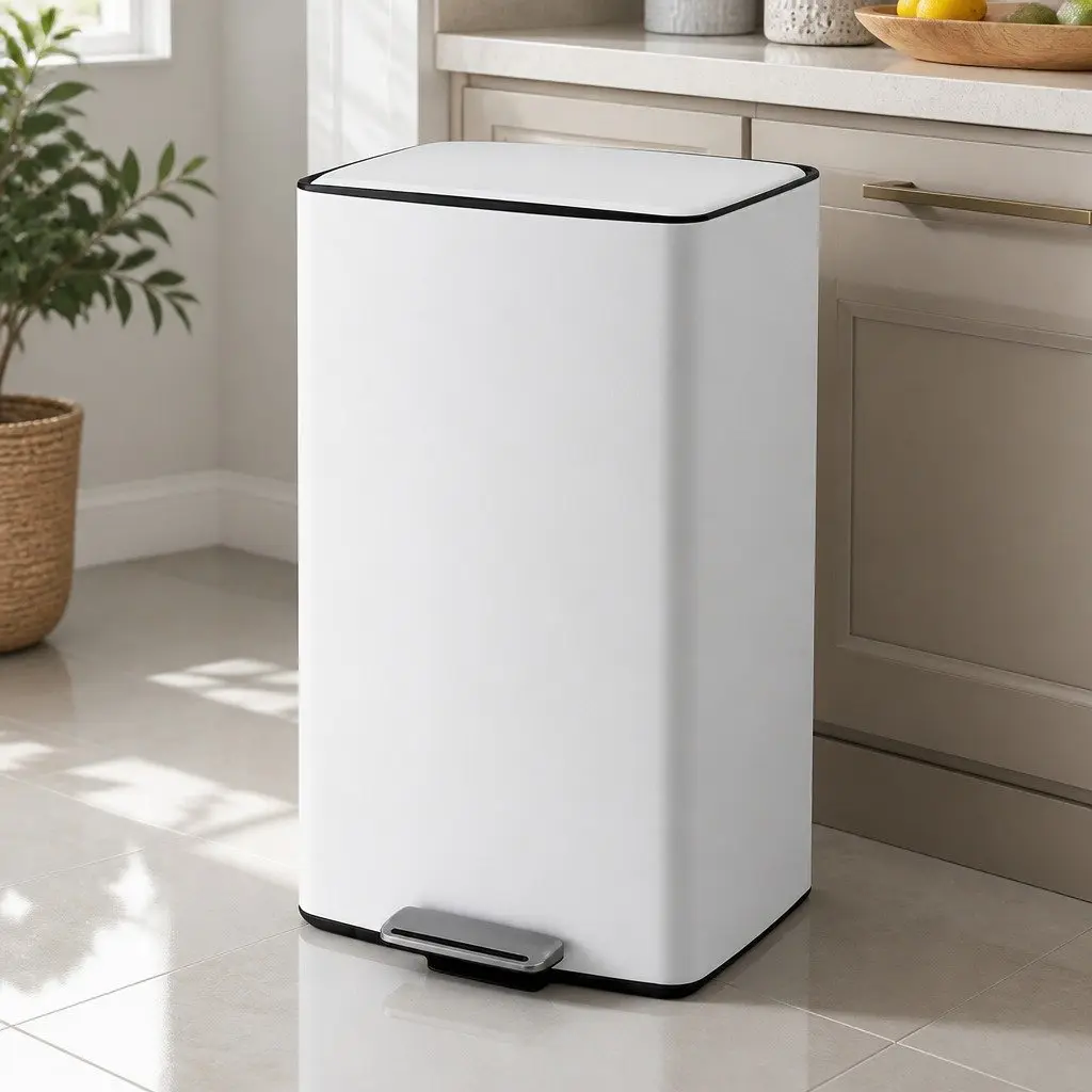 Pedal Bin Stainless Steel 40L White Kitchen Trash Can Hands-Free Soft-Closing Dustbin
