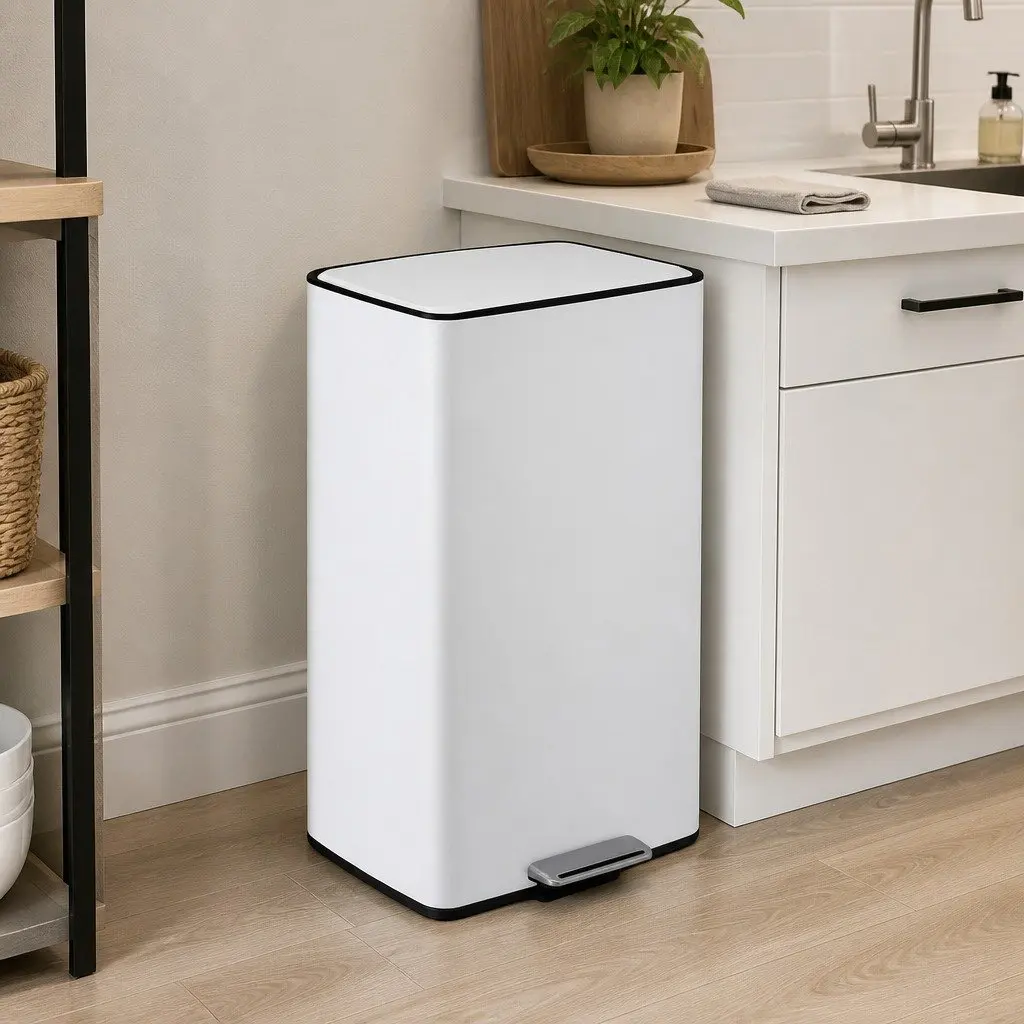 Pedal Bin Stainless Steel 40L White Kitchen Trash Can Hands-Free Soft-Closing Dustbin