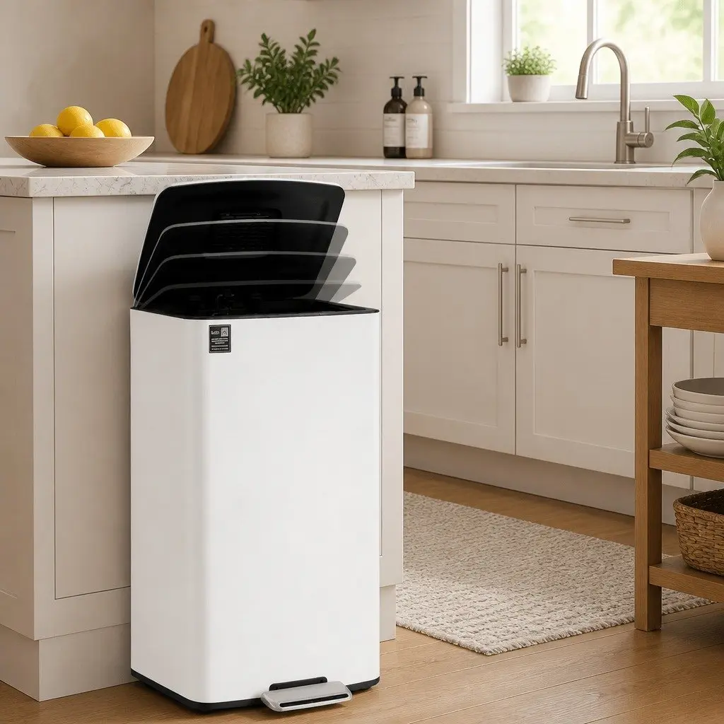 Pedal Bin Stainless Steel 40L White Kitchen Trash Can Hands-Free Soft-Closing Dustbin