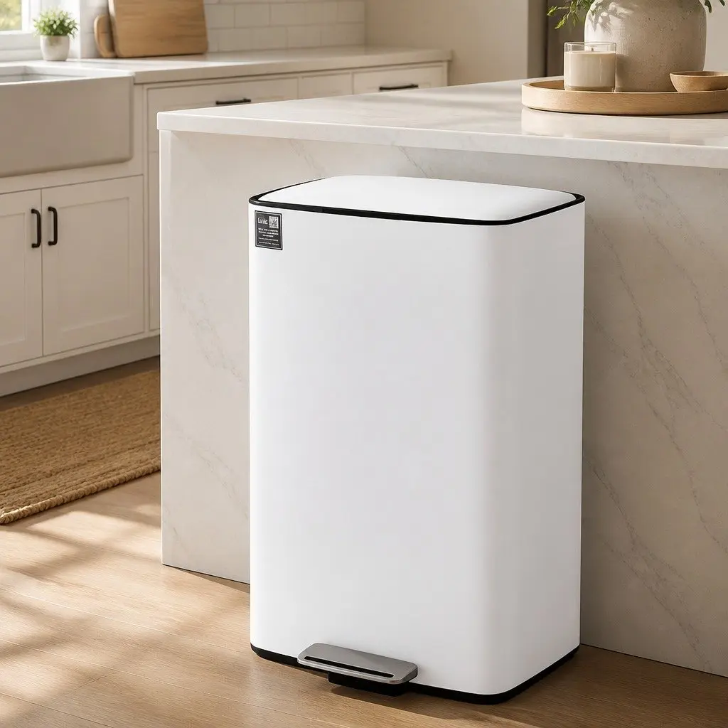 Pedal Bin Stainless Steel 40L White Kitchen Trash Can Hands-Free Soft-Closing Dustbin
