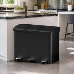 Pedal Bins Triple Compartments Waste Recycle Dustbins 45L Soft Close Black