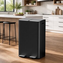 Pedal Bins Dual Compartment Waste Rubbish Dustbin Recycling 60L Black Kitchen