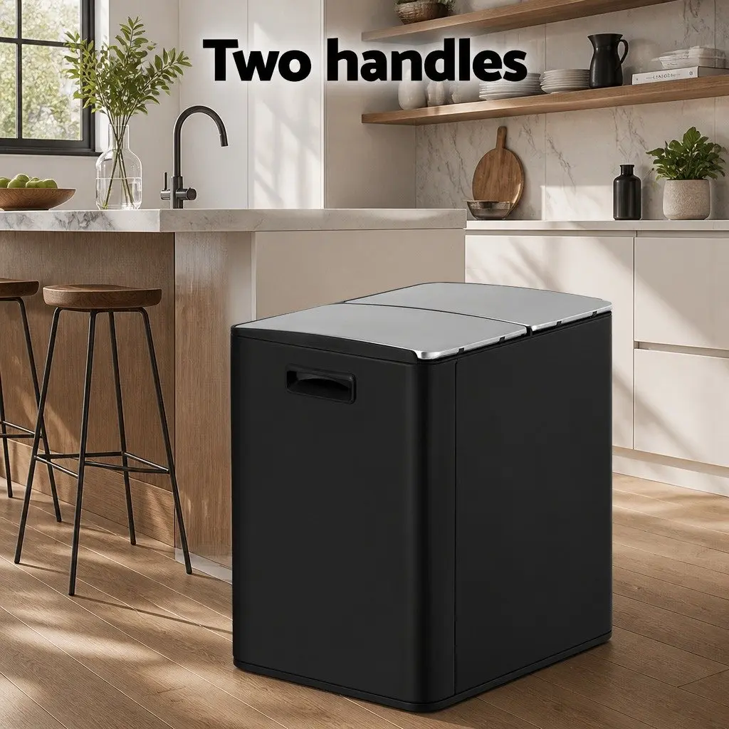 Pedal Bins Dual Compartment Carbon Steel 60L Black Kitchen