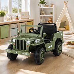 Kids Olive Green Electric Jeep Ride On Car 12V