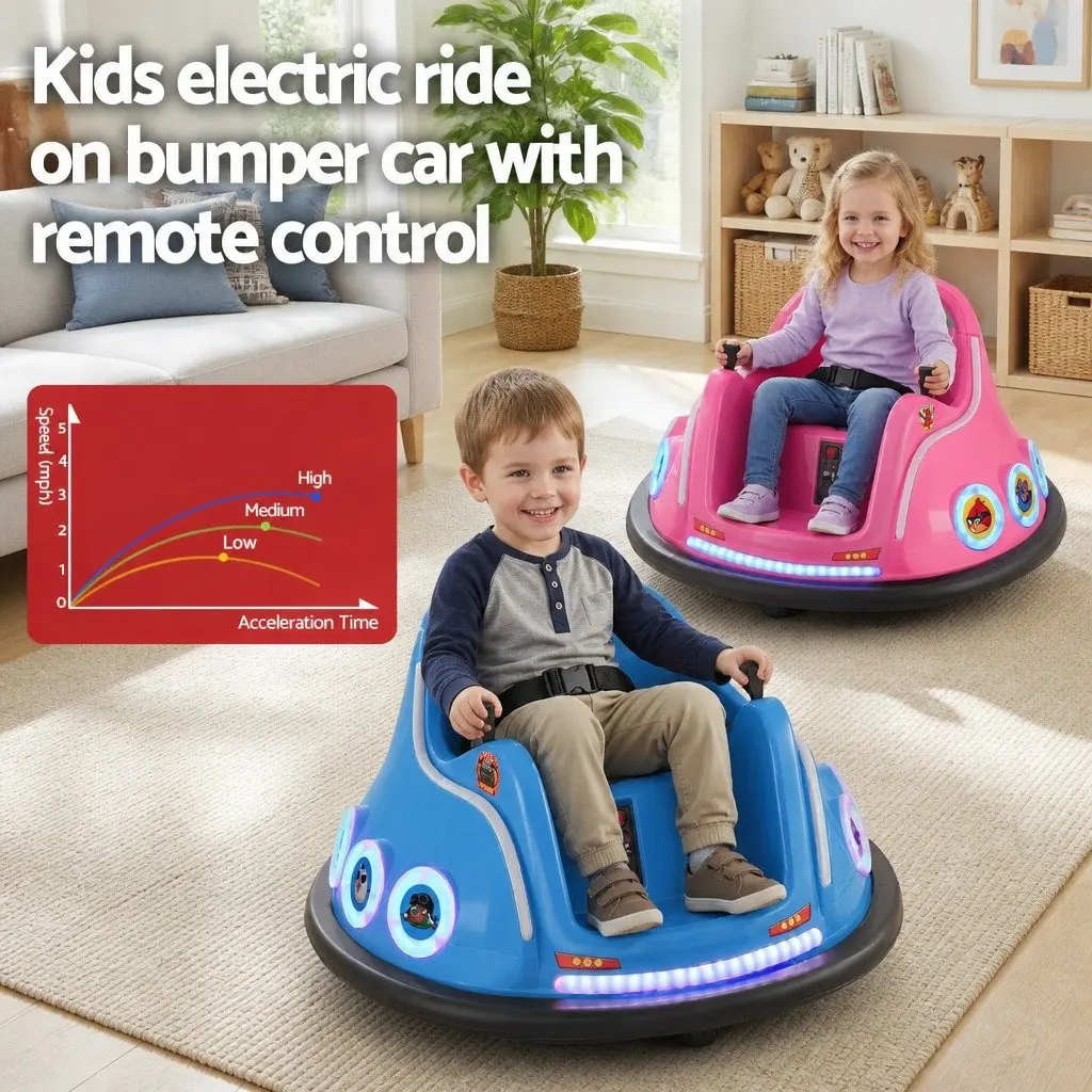 Kids Ride On Bumper Car Electric Toy with Remote Control Joystick 360 Blue Pink