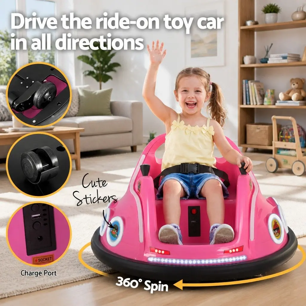 Kids Ride On Bumper Car Electric Toy with Remote Control Joystick 360 Blue Pink