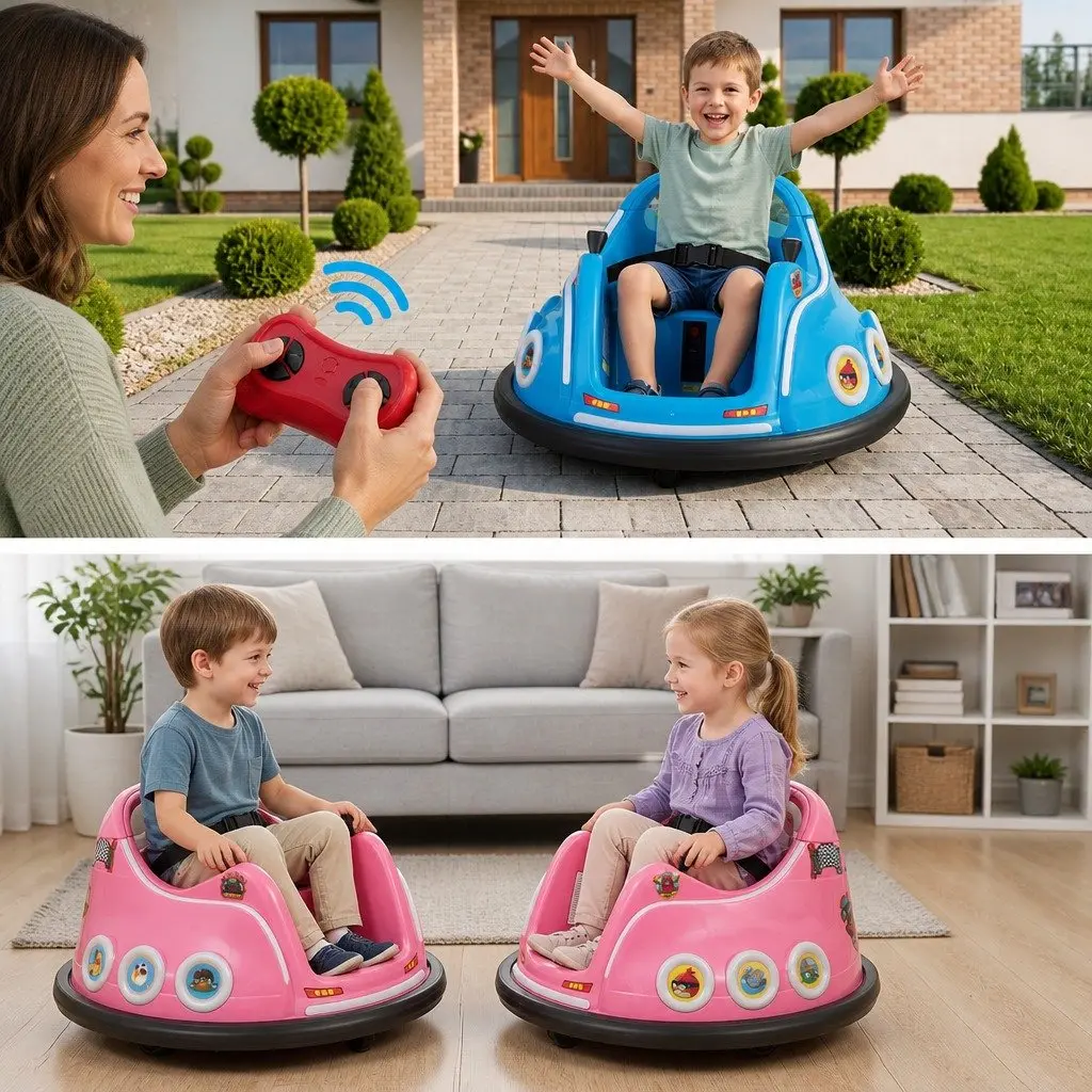 Kids Ride On Bumper Car Electric Toy with Remote Control Joystick 360 Blue Pink