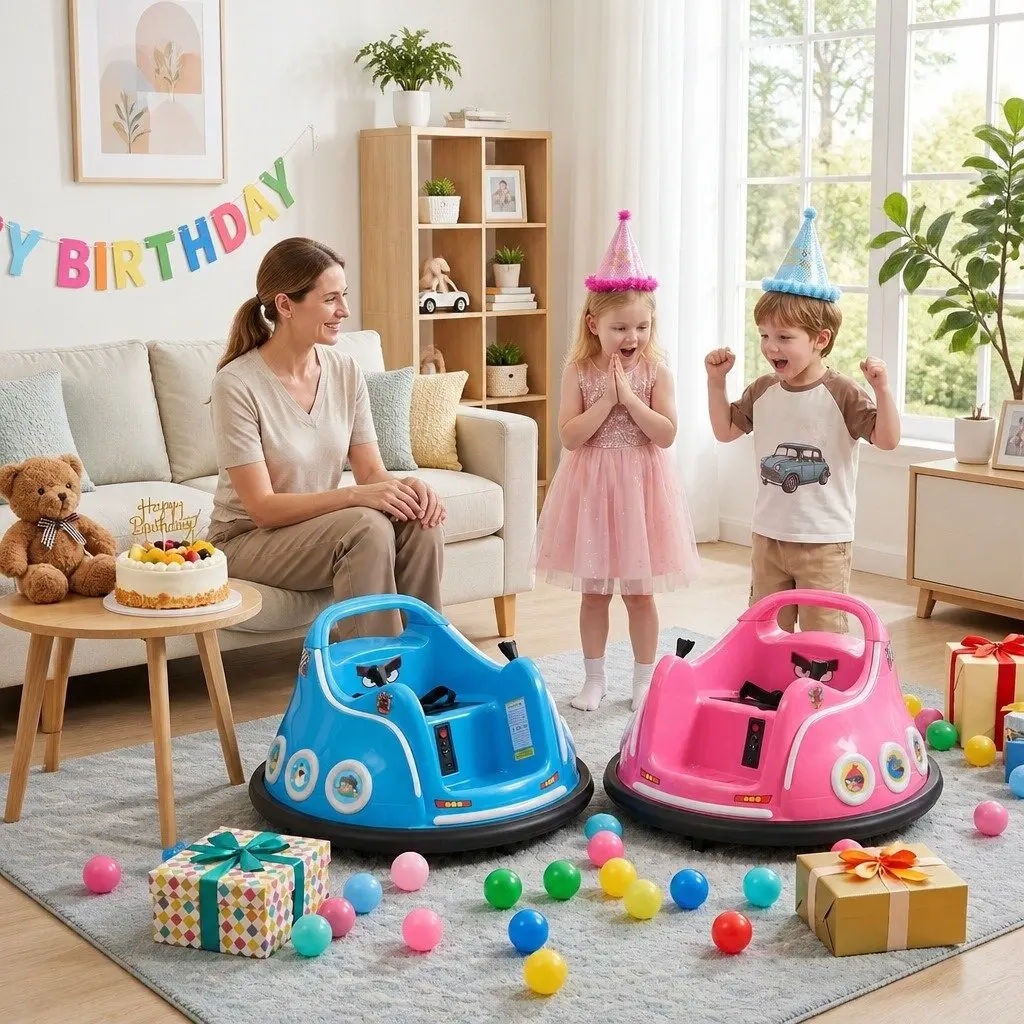 Kids Ride On Bumper Car Electric Toy with Remote Control Joystick 360 Blue Pink