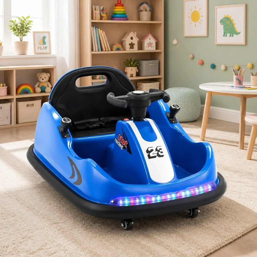 Ride On Bumper Car 6V Electric Toy Remote Control Steering Wheel Blue