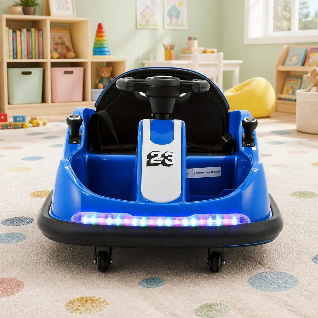 Ride On Bumper Car 6V Electric Toy Remote Control Steering Wheel Blue