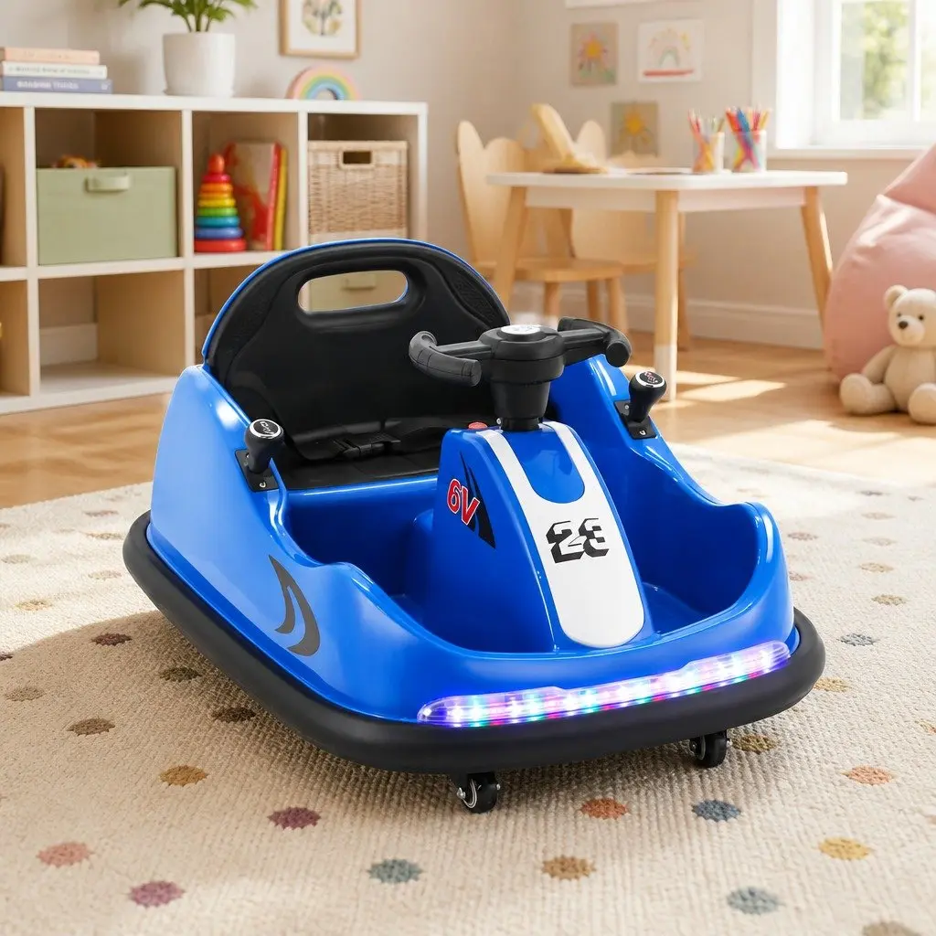 Ride On Bumper Car 6V Electric Toy Remote Control Steering Wheel Blue