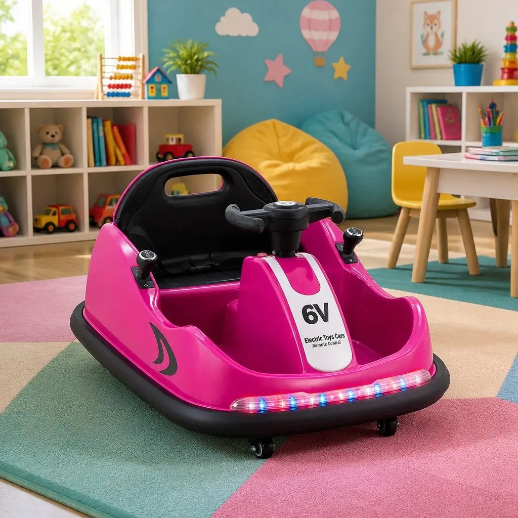 Kids Ride On Bumper Car Electric Toy 6V Remote Control Steering Wheel Pink