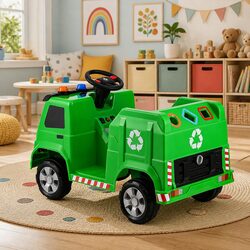 Kids Ride On Garbage Truck 12V Electric Toy Car Police Light Green Pedal