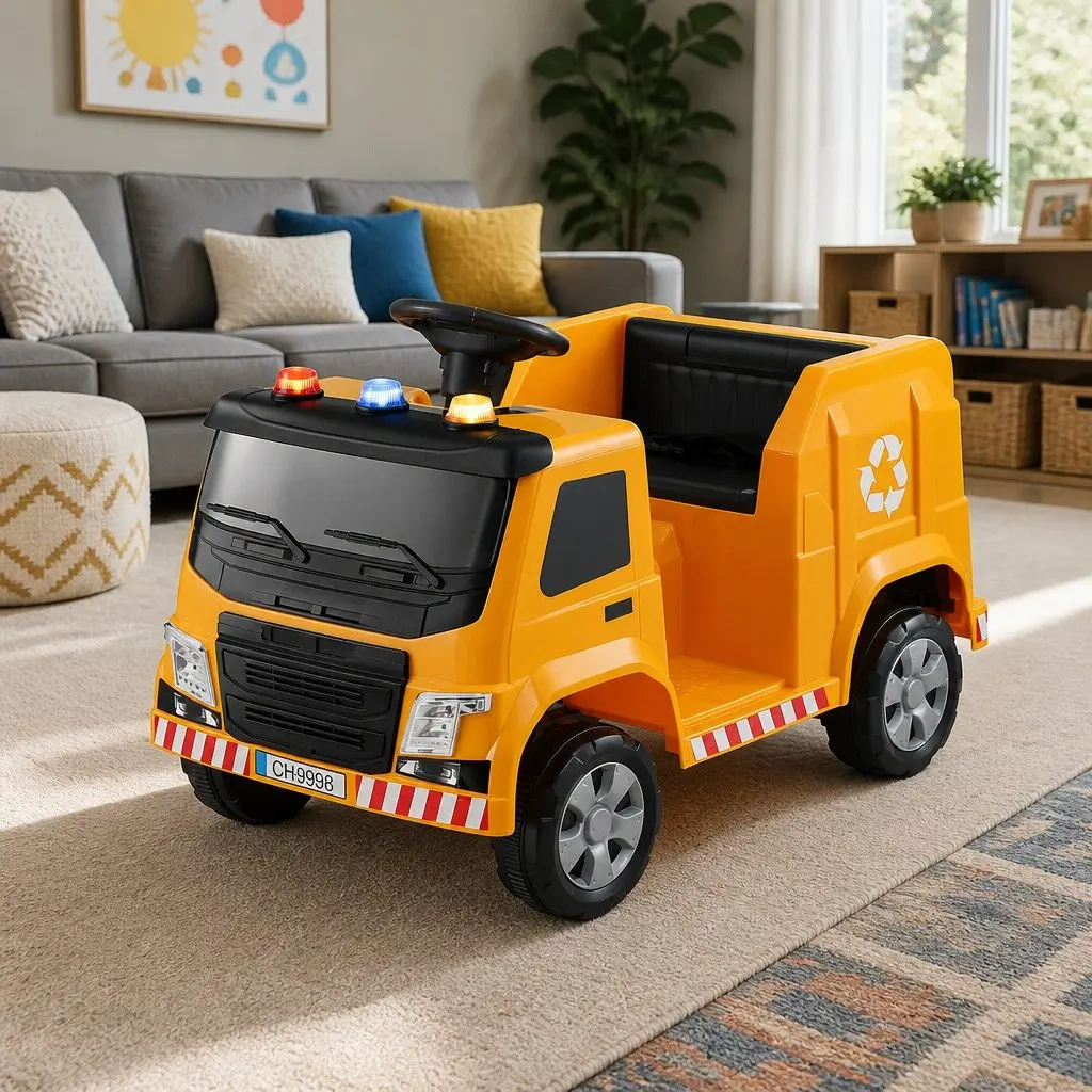 Ride On Car Electric Garbage Truck 12V Yellow with Remote Control for Kids