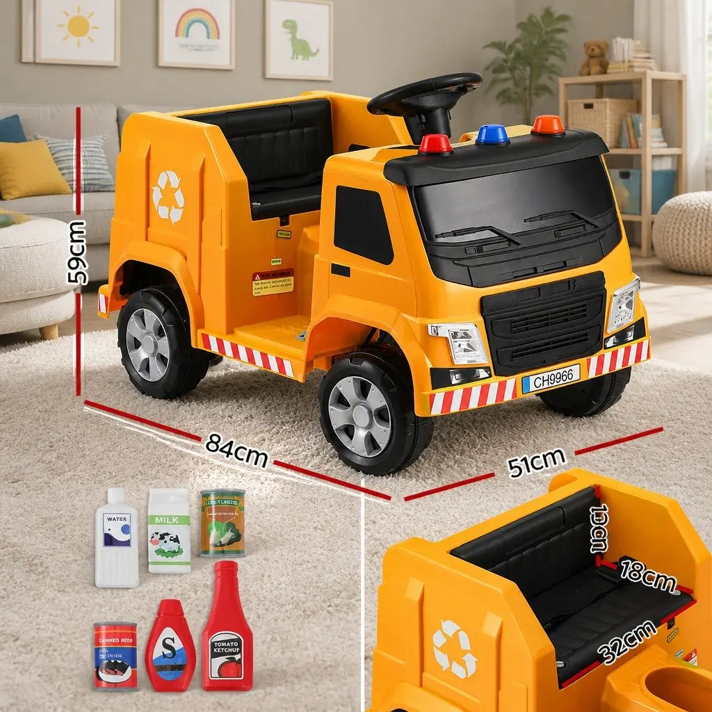Ride On Car Electric Garbage Truck 12V Yellow with Remote Control for Kids