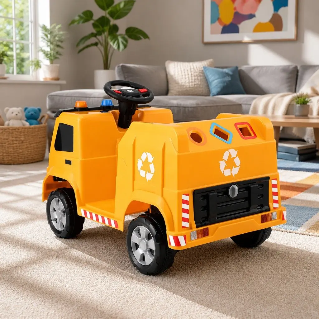 Ride On Car Electric Garbage Truck 12V Yellow with Remote Control for Kids