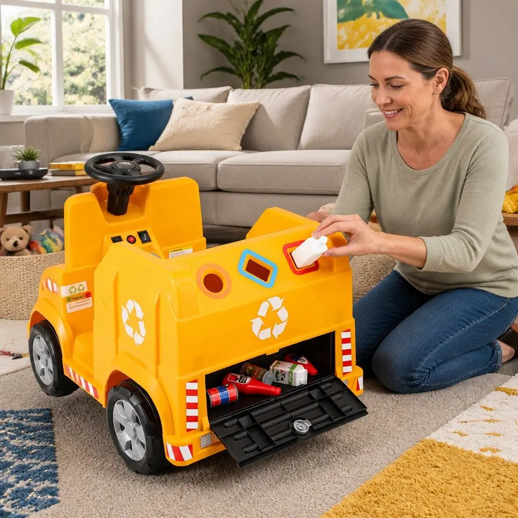 Ride On Car Electric Garbage Truck 12V Yellow with Remote Control for Kids