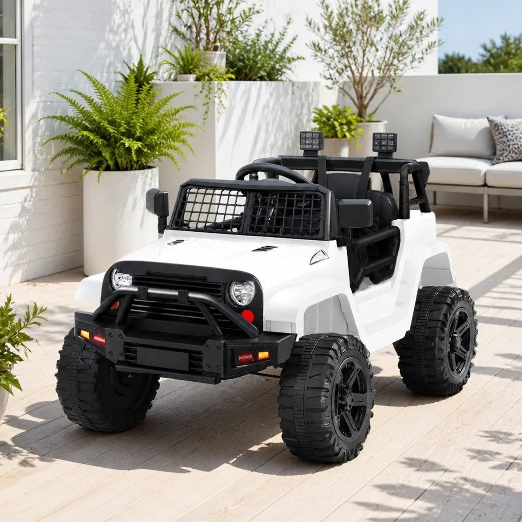 Kids Ride On Jeep Electric Car 12V Powered with Remote Control White and Safety Seat Belt for Outdoor Fun