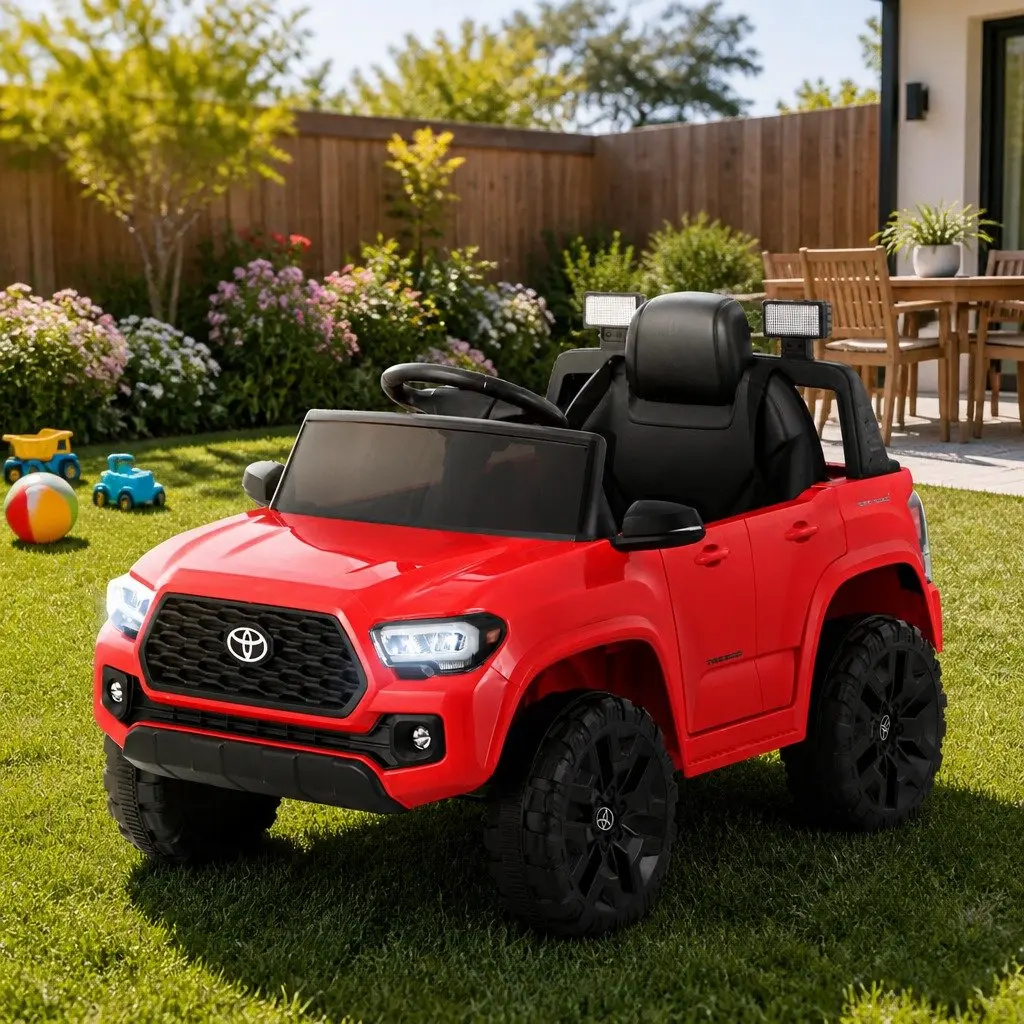 Kids Ride On Car Electric 12V Red with Steering Wheel Remote Control Manual Modes and Suspension