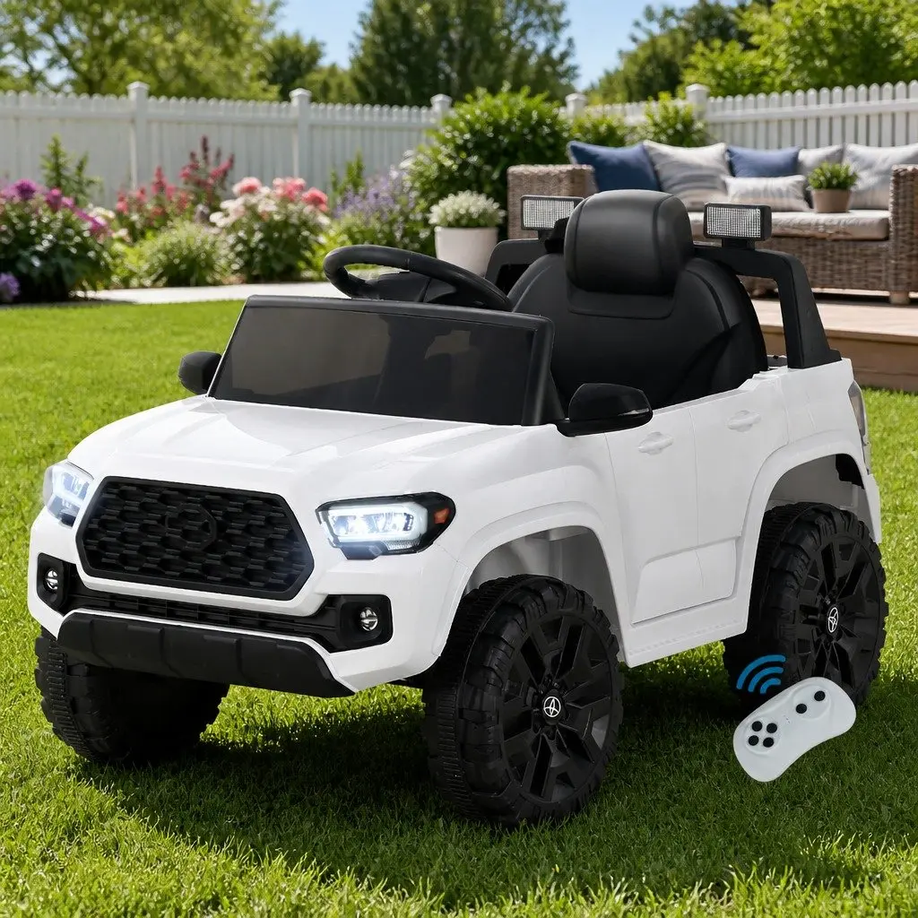 Kids Ride On Car Tacoma Electric Toy Vehicle White 12V with Remote Control Steering Wheel Acceleration Pedal and Dual Control Modes