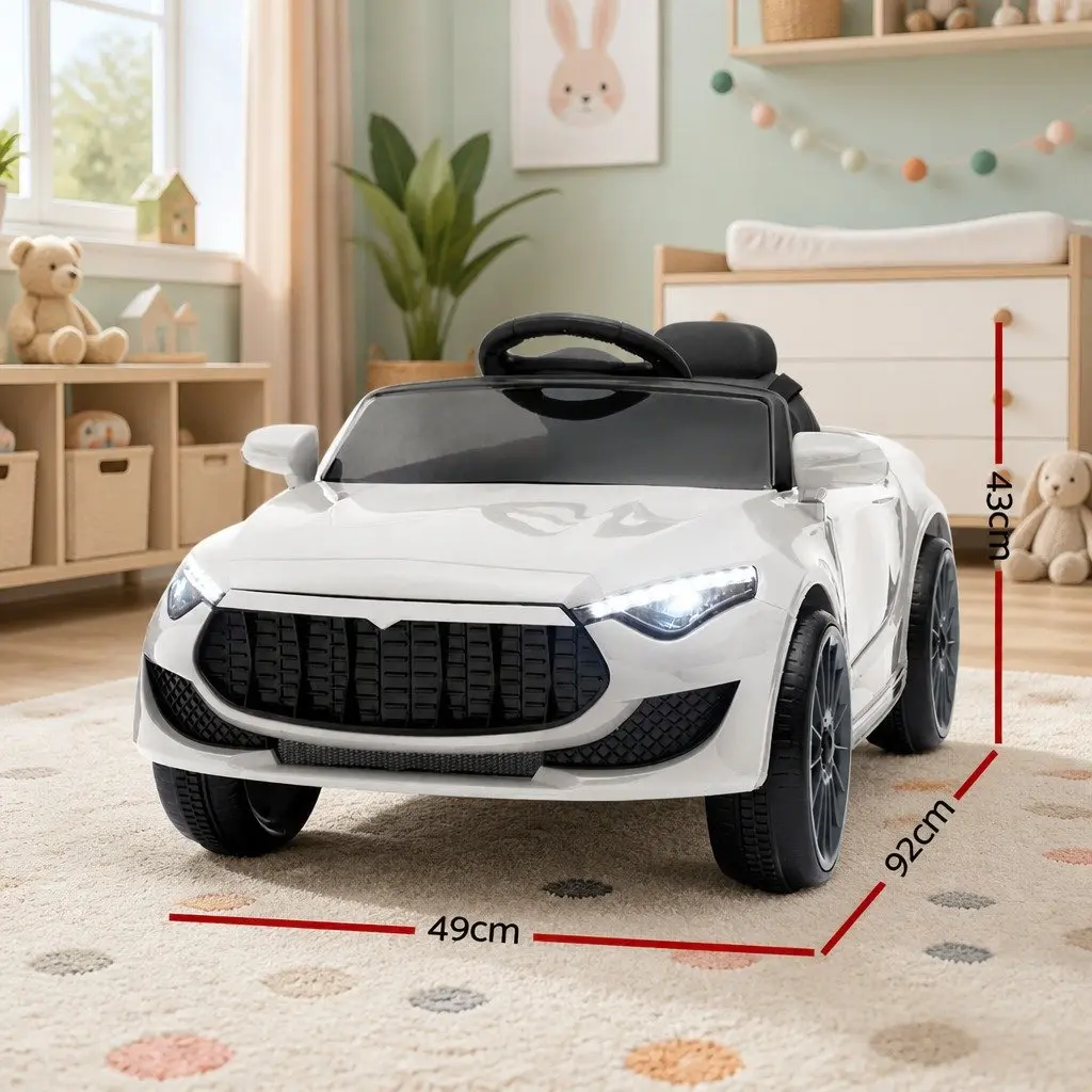 Kids Ride On Car Electric 12V White Lacquer Remote Control Music Lights
