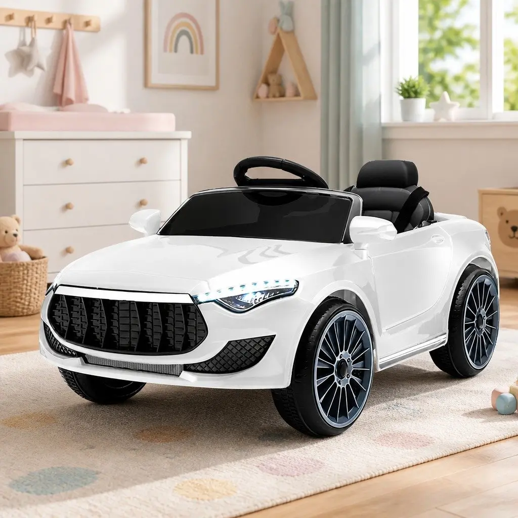 Kids Ride On Car Electric 12V White Lacquer Remote Control Music Lights