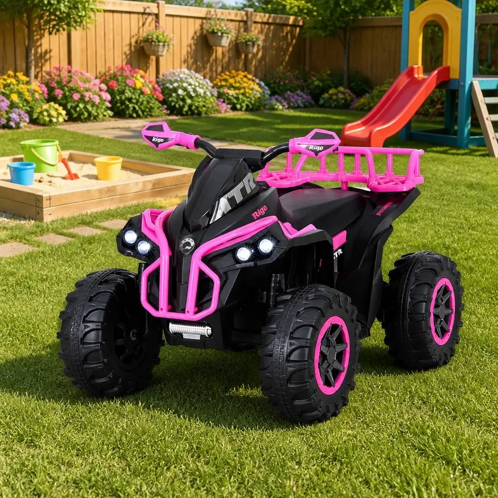 Electric Ride On Quad ATV for Kids 12V Dual Motor Pink with Acceleration Pedal and Music Function
