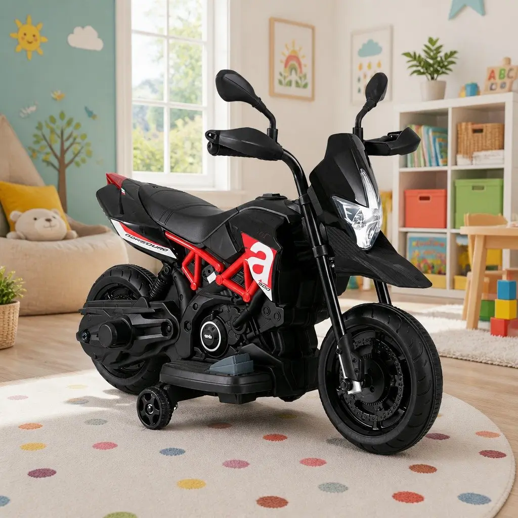 Kids Ride On Motorbike Black 6V Battery Powered Bike with Steering Handlebar and Acceleration Pedal for Toddlers