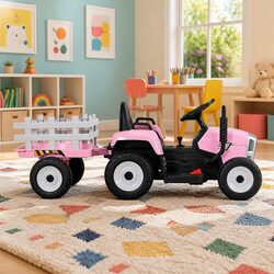 Kids Electric Ride On Tractor Toy 12V Battery Powered Farm Vehicle Pink