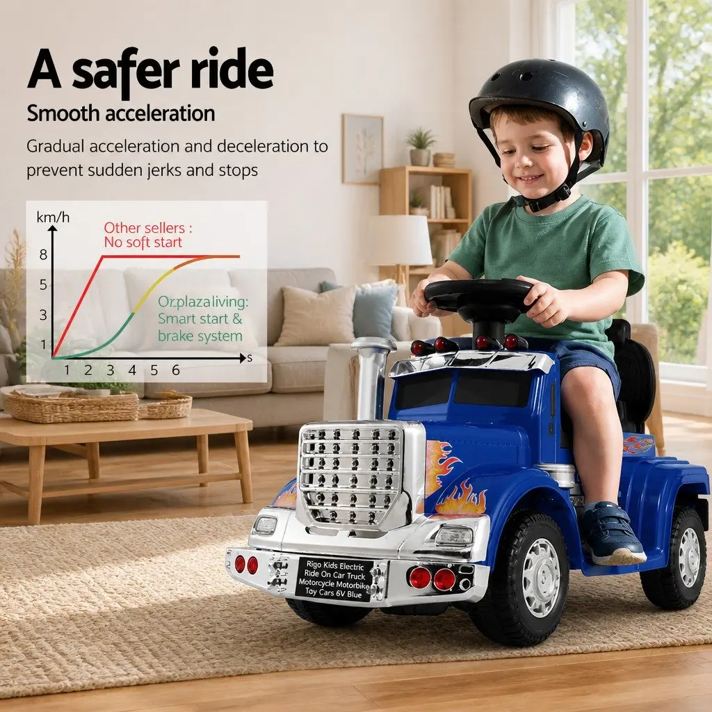 Kids Ride On Truck Electric 6V Blue Pedal Control Toddler Vehicle