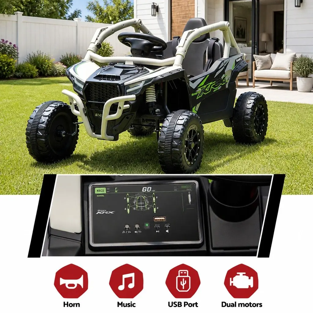 Kids Ride On Car Electric Toy Off-Road Grey 99cm with Remote Control Music Steering Wheel