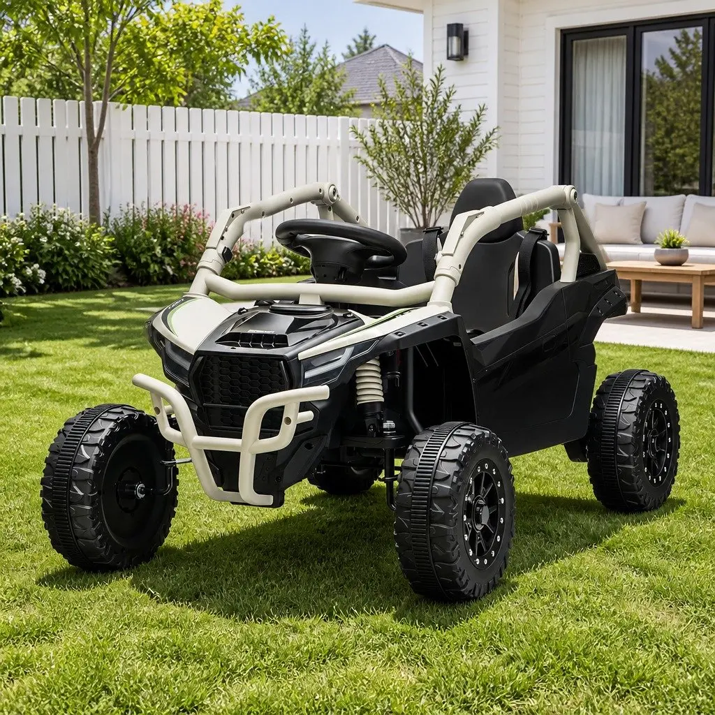 Kids Ride On Car Electric Toy Off-Road Grey 99cm with Remote Control Music Steering Wheel