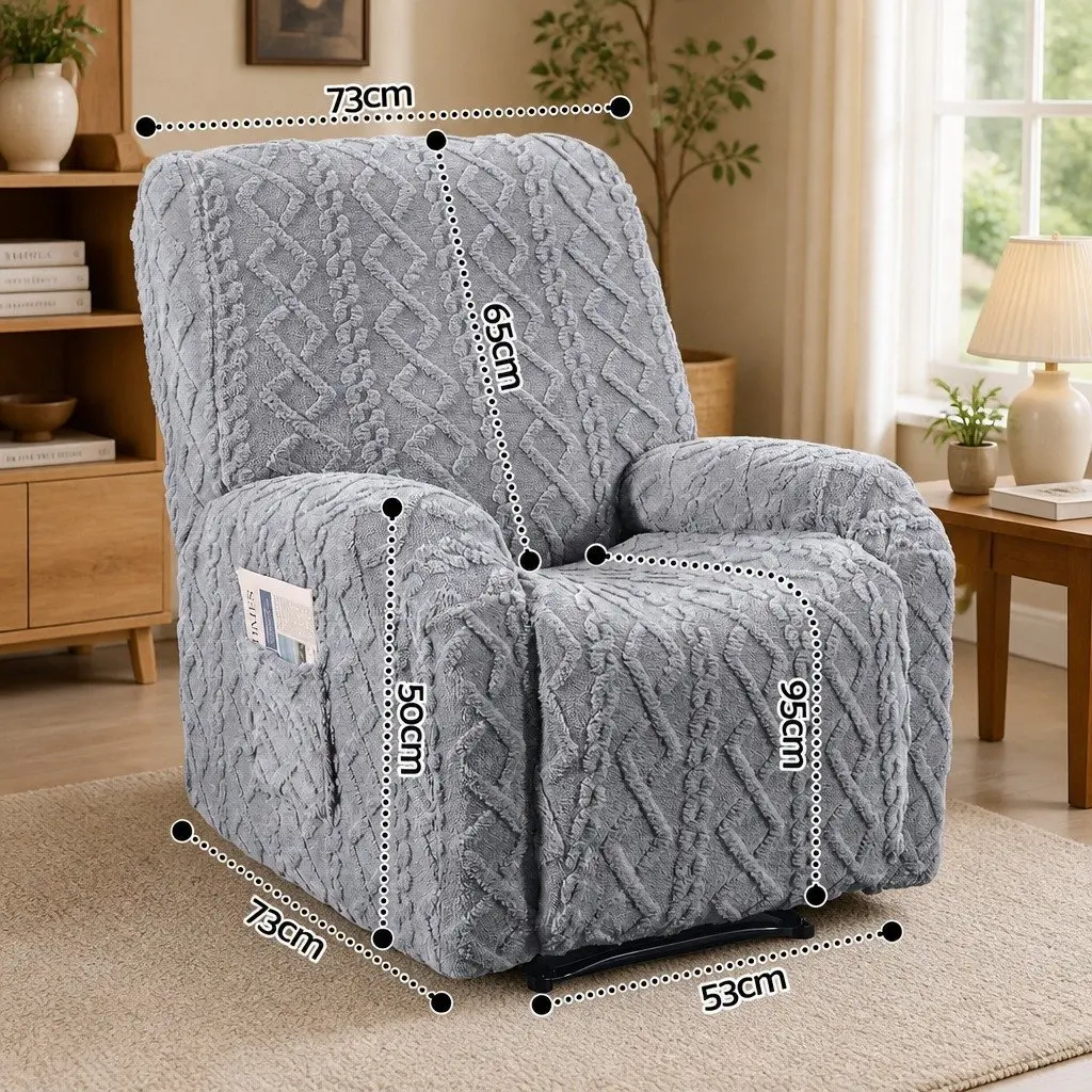 Recliner Chair Cover Stretch Fabric Grey with Storage Side Pockets