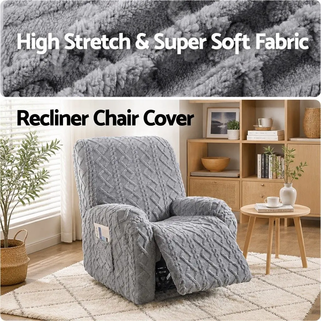 Recliner Chair Cover Stretch Fabric Grey with Storage Side Pockets