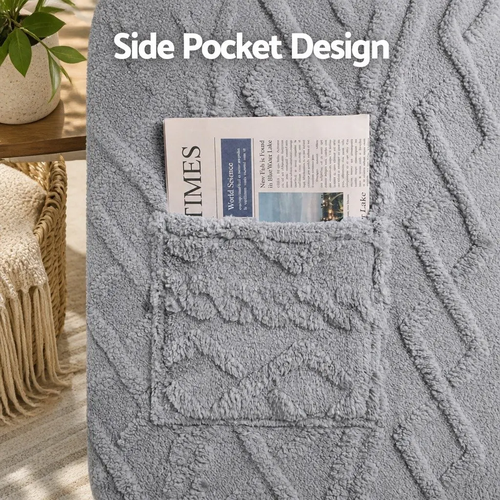 Recliner Chair Cover Stretch Fabric Grey with Storage Side Pockets