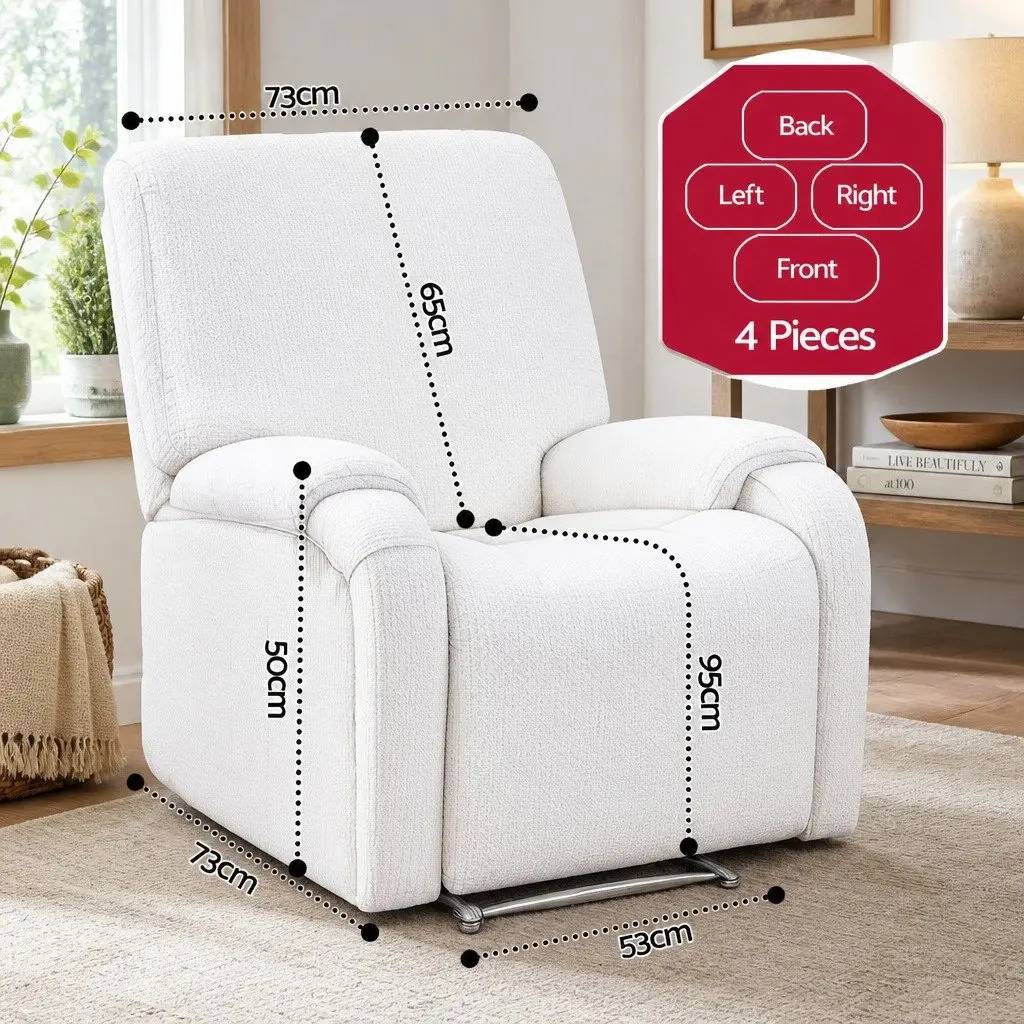 Recliner Chair Slipcover Stretch Polyester 4-Piece Blue Printed
