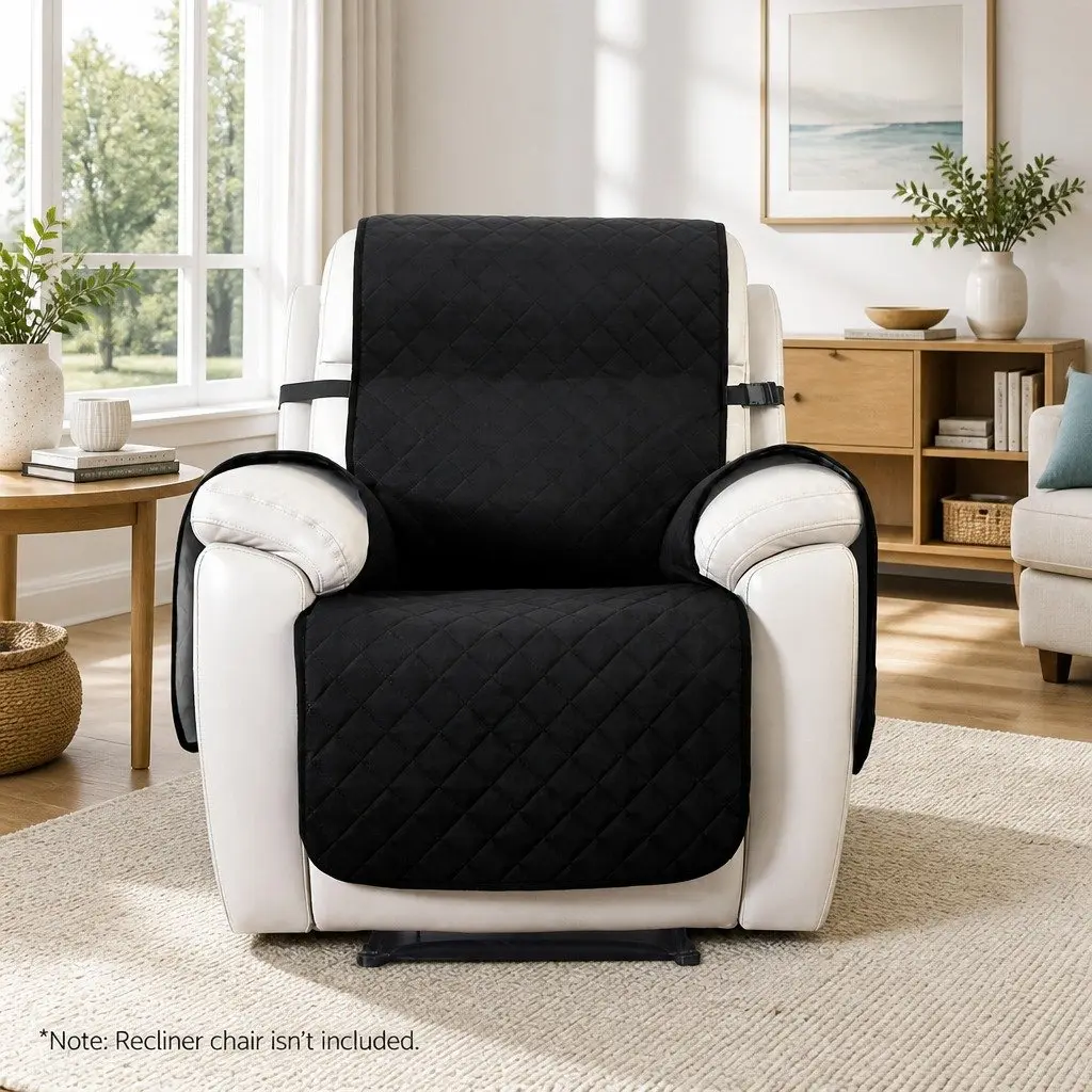 Recliner Chair Cover Water Resistant 1-Seater Microfibre Black