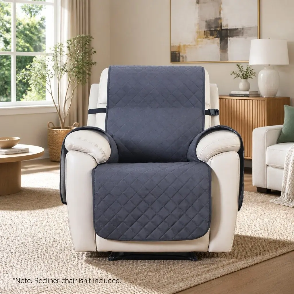 Recliner Chair Cover 1-Seater Water Resistant Grey Diamond Quilted Machine
