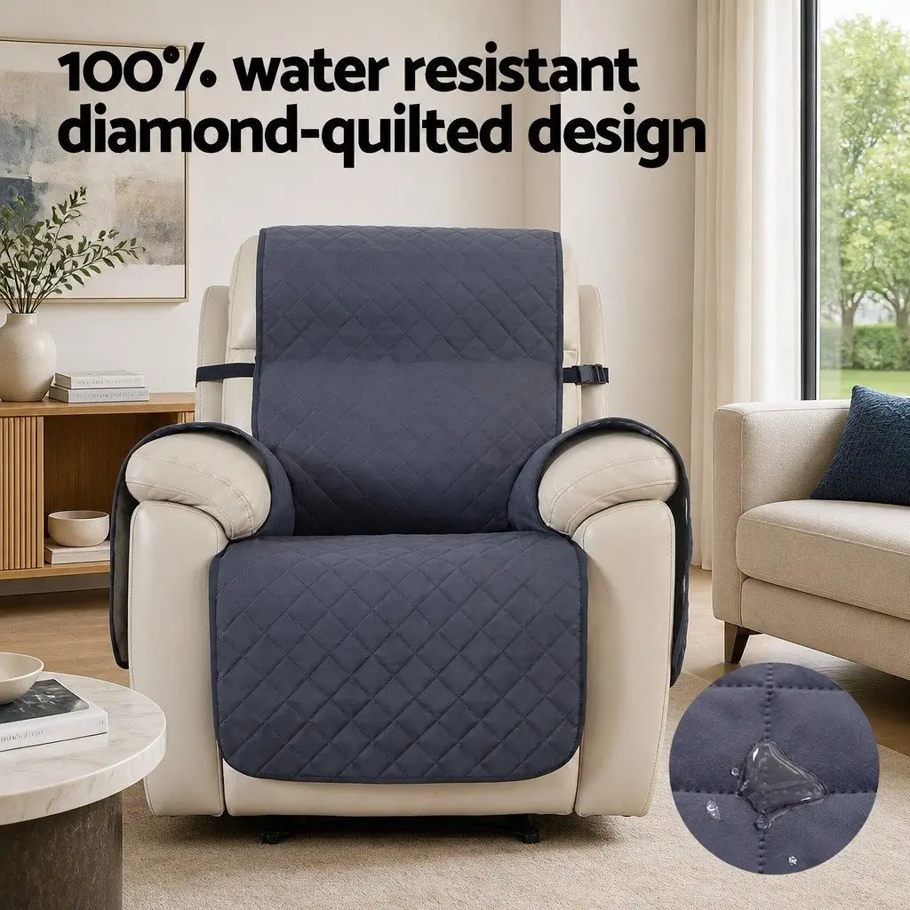 Recliner Chair Cover 1-Seater Water Resistant Grey Diamond Quilted Machine