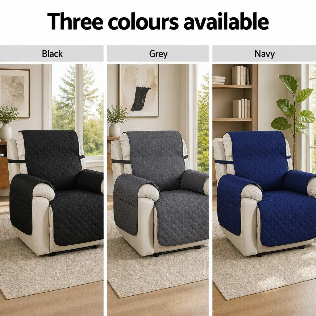 Recliner Chair Cover 1-Seater Water Resistant Grey Diamond Quilted Machine