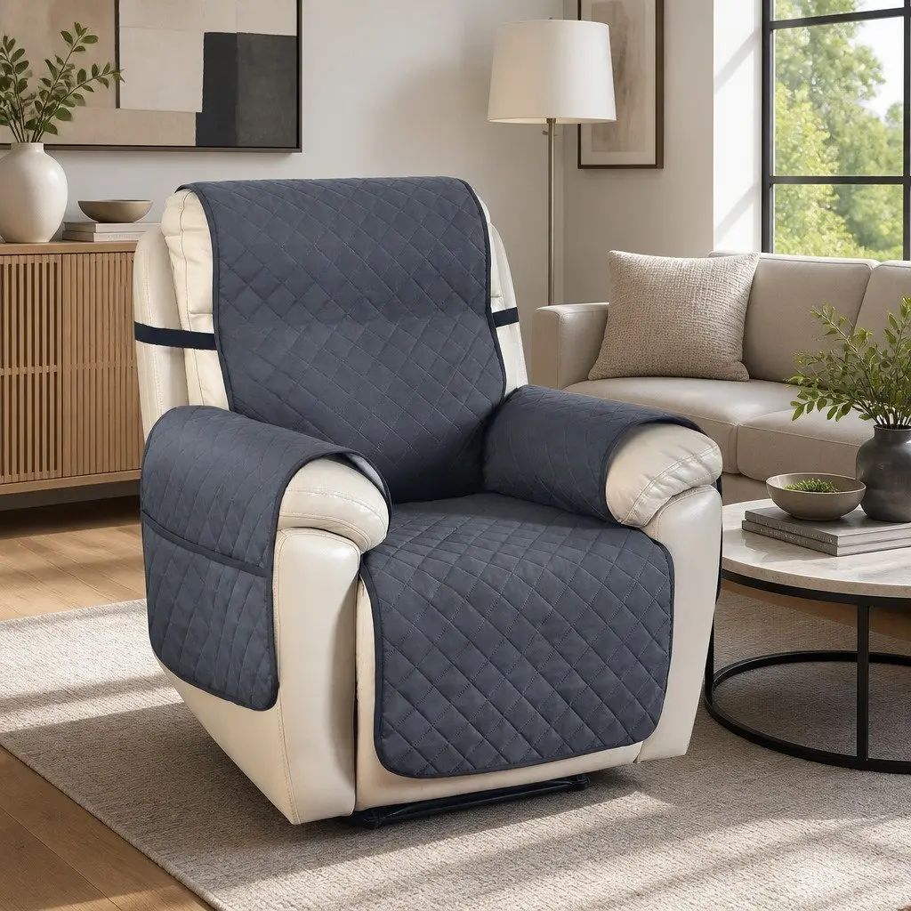 Recliner Chair Cover 1-Seater Water Resistant Grey Diamond Quilted Machine