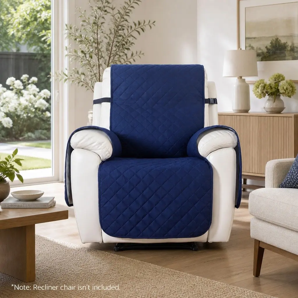 Recliner Chair Cover Water Resistant Microfibre Fabric 1 Seater Navy Blue Diamond Quilted