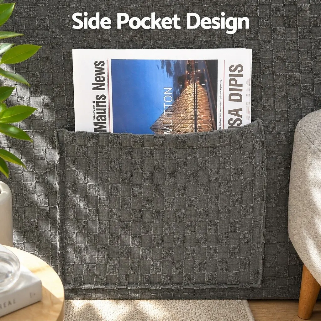 Recliner Chair Cover with Storage Side Pockets Grey Soft Fabric Stretch