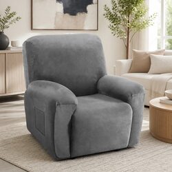 Recliner Chair Cover 1 Seater Velvet Grey Stretch Elastic Bottom Anti-Slip