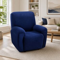 Recliner Chair Cover 1 Seater Navy Blue Velvet Stretch Arm Chair Protection