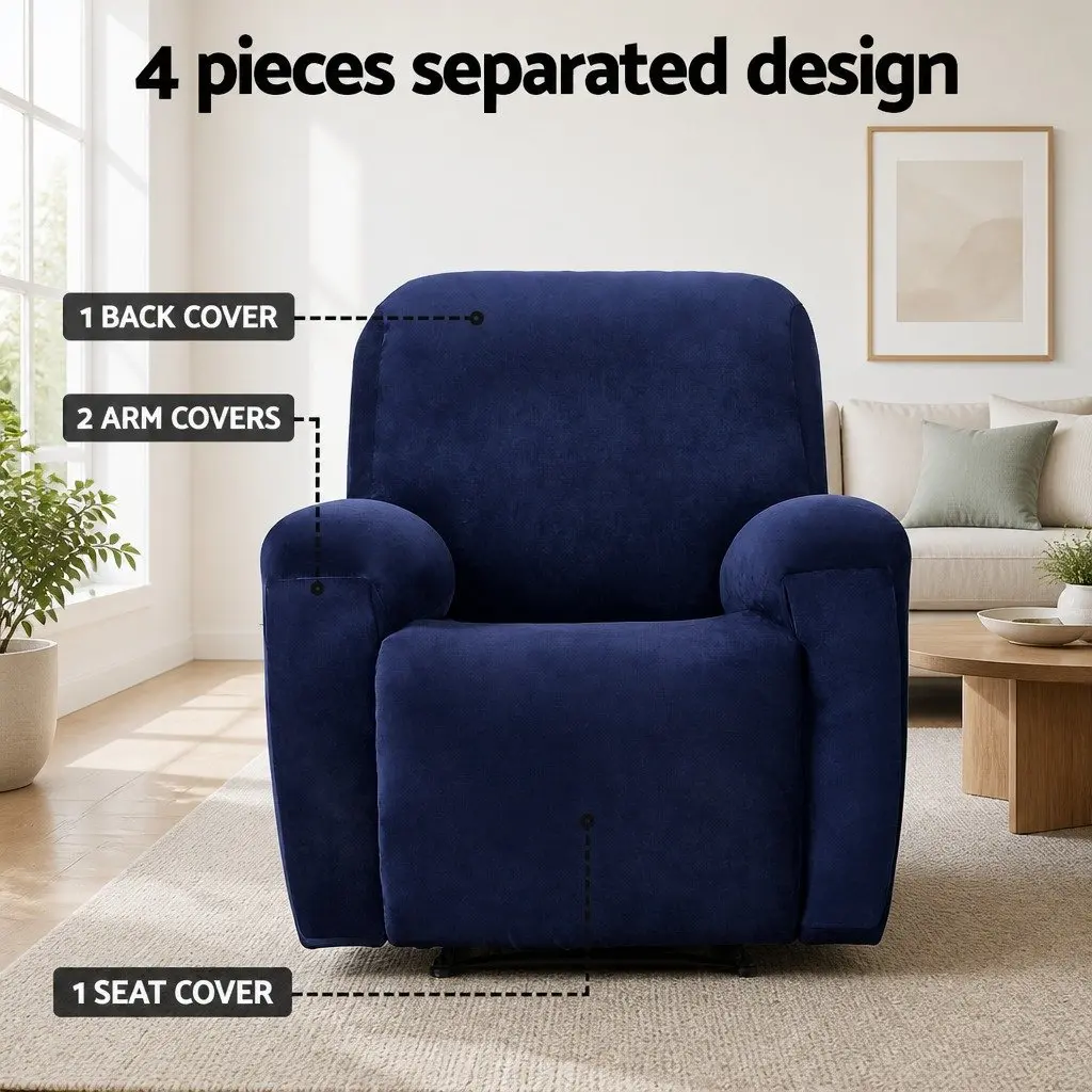 Recliner Chair Cover Velvet 1 Seater Navy Blue Stretch Arm Chair Protection
