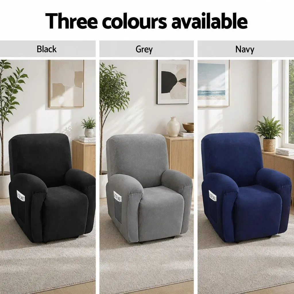 Recliner Chair Cover Velvet 1 Seater Navy Blue Stretch Arm Chair Protection