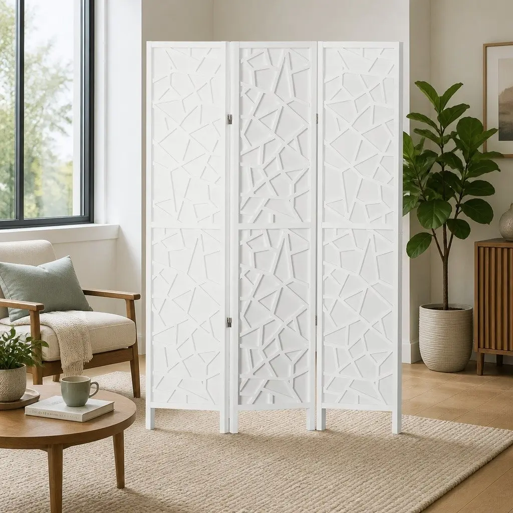 3 Panel Folding Room Divider Screen White Non-Woven Fabric Pine Wood 122x170cm Privacy Partition