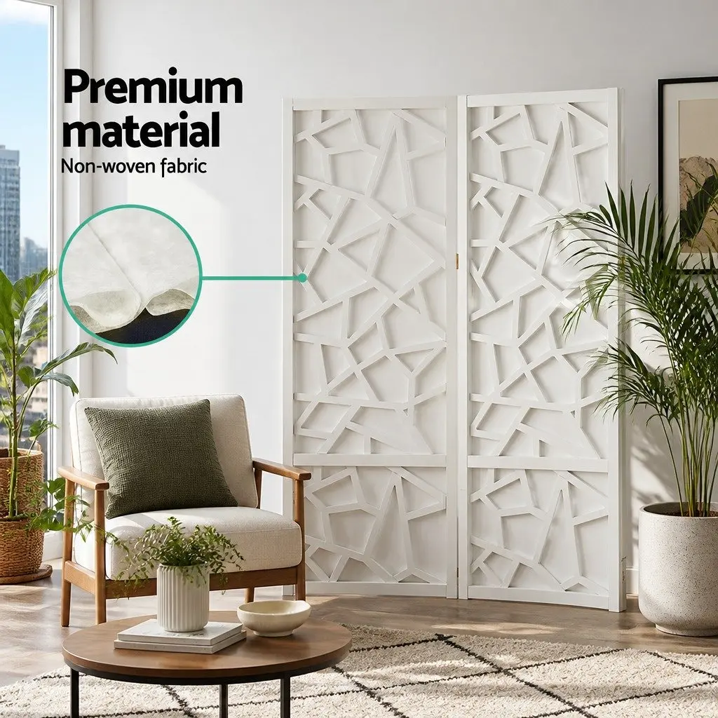 3 Panel Folding Room Divider Screen White Non-Woven Fabric Pine Wood 122x170cm Privacy Partition